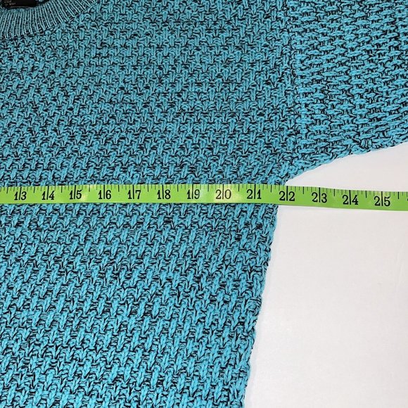 VTG 80s Retro Spettro Casual Crew neck Sweater Small Turquoise Blue Loose Knit - Picture 6 of 7